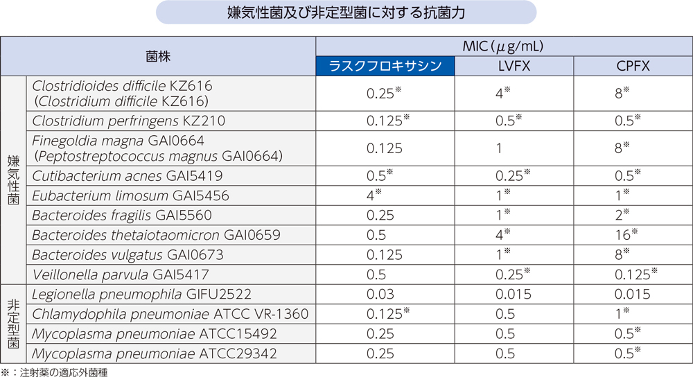 嫌気性菌及び非定型菌に対する抗菌力