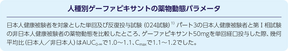 人種別ゲーファピキサントの薬物動態パラメータ